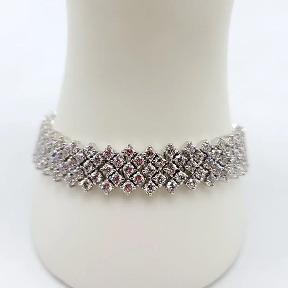 Glamorous Clear CZ Cubic Zirconia Silver Tone High End Tennis Bracelet 8" SIGNED